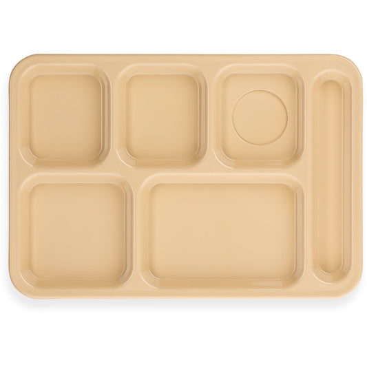Carlisle 614R25 10" x 14" Tan 6-Compartment ABS Right-Hand Tray