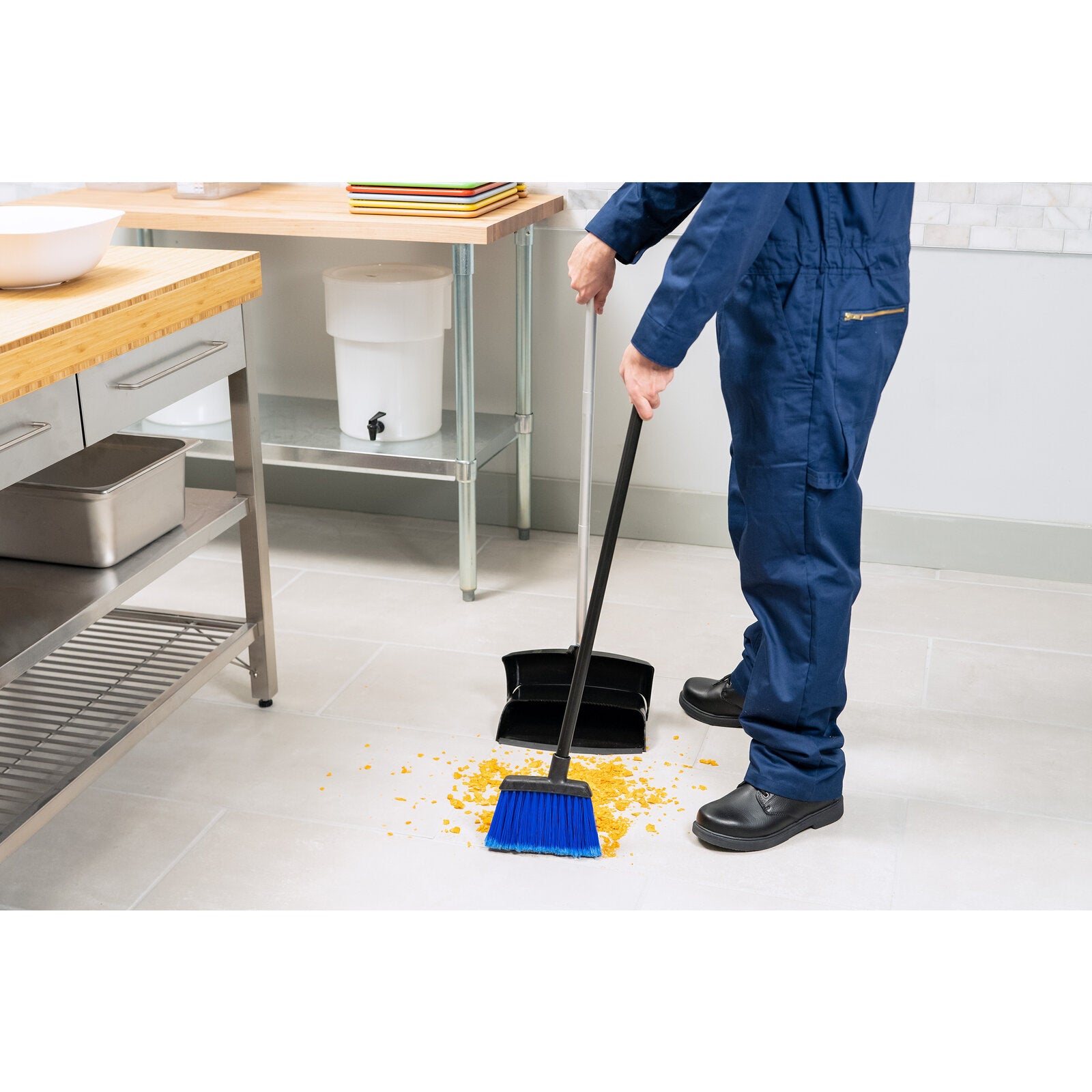 Carlisle 4685914 30" Blue Duo-Sweep Flagged Lobby Broom With Black Metal Handle
