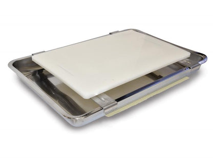 Omcan 28355 15.4" x 10.2" Carving / Filet Cutting Board with Stainless Steel Drip Pan