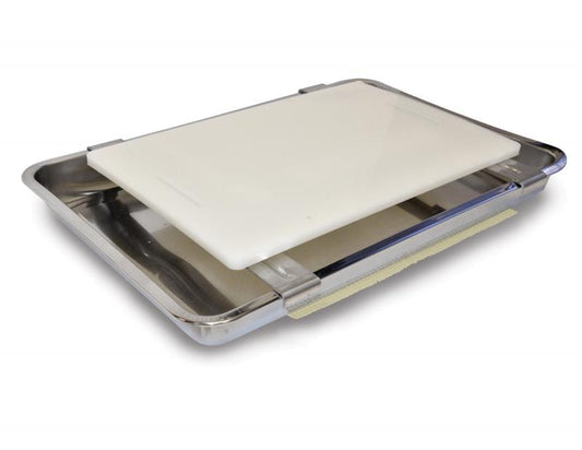 Omcan 28355 15.4" x 10.2" Carving / Filet Cutting Board with Stainless Steel Drip Pan