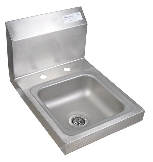 BK Resources BKHS-D-SS Stainless Steel Space Saver Hand Sink, 2 Holes, 9"L X 9"W X 4-3/8"