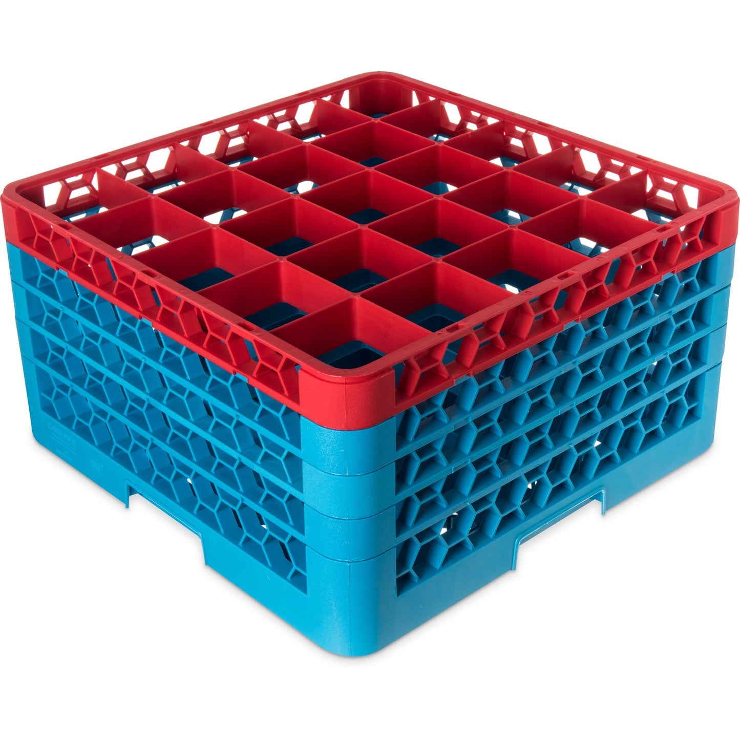 Carlisle RG25-4C410 Red-Carlisle Blue 25-Compartment Polypropylene OptiClean Divided Glass Rack with 4 Extenders 10.3"
