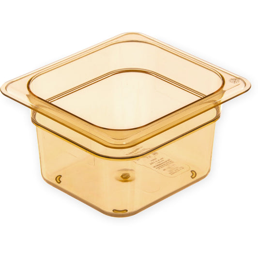 Carlisle 3088413 1/6 Size Amber High Heat Plastic StorPlus Food Pan, 4" Deep
