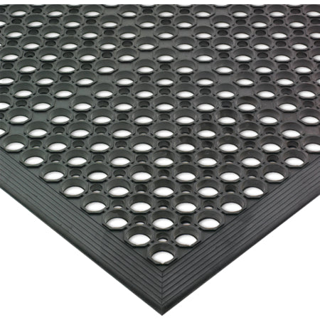San Jamar KM1100 3' x 5' x 1/2" Black Rubber EZ-Mats Light Duty - Bevelled