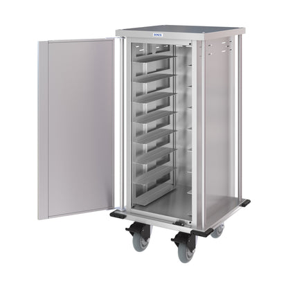 Dinex DXPTQC1T1D8 1 Tray Per Slide 8 Trays Single Door Stainless Steel Totally Quiet Compact Meal Delivery Cart