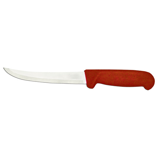 Omcan 11786 6-inch Curved Blade Boning Knife with Red Polypropylene Handle