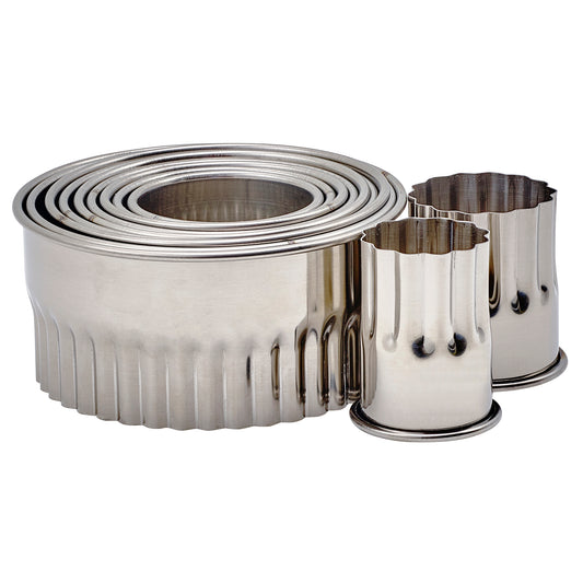 Winco CST-12 11-Piece Stainless Steel Cookie Cutter Set, Fluted Round