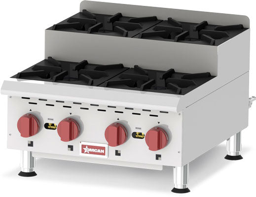 Omcan 44199 Four Burner Stainless Steel Countertop Step-Up Gas Hot Plates