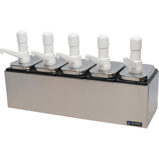 San Jamar P9715 White 5-Well Condiment Pump Service Center