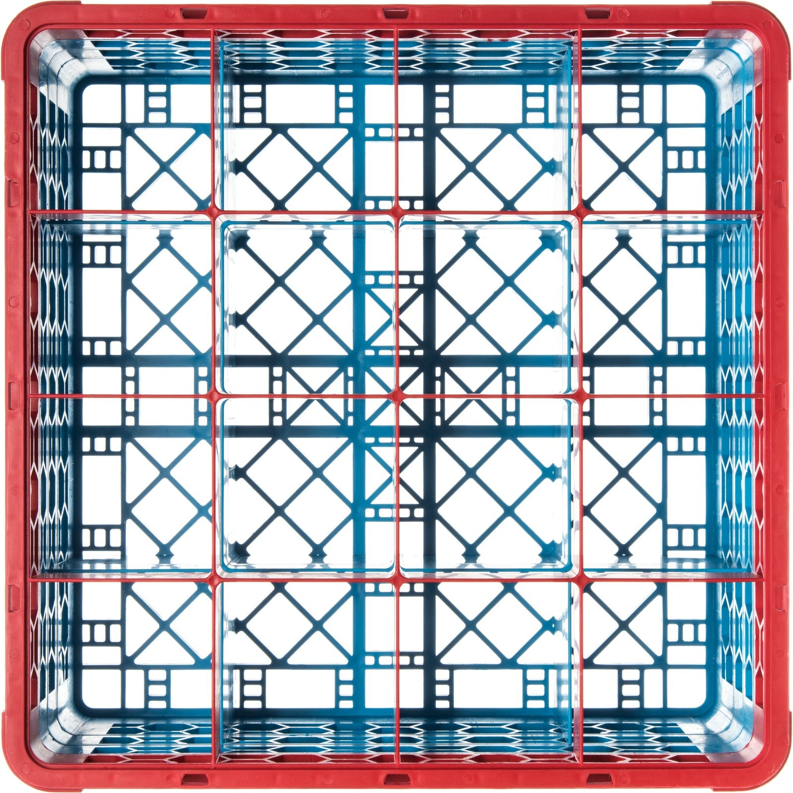 Carlisle RG16-3C410 Red-Carlisle Blue 16-Compartment Polypropylene OptiClean Divided Glass Rack with 3 Extenders 8.72"