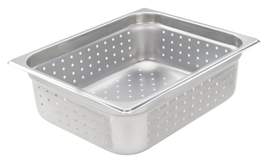 Winco SPJH-204PF Half Size Stainless Steel Perforated Steam Pan, 4" Deep