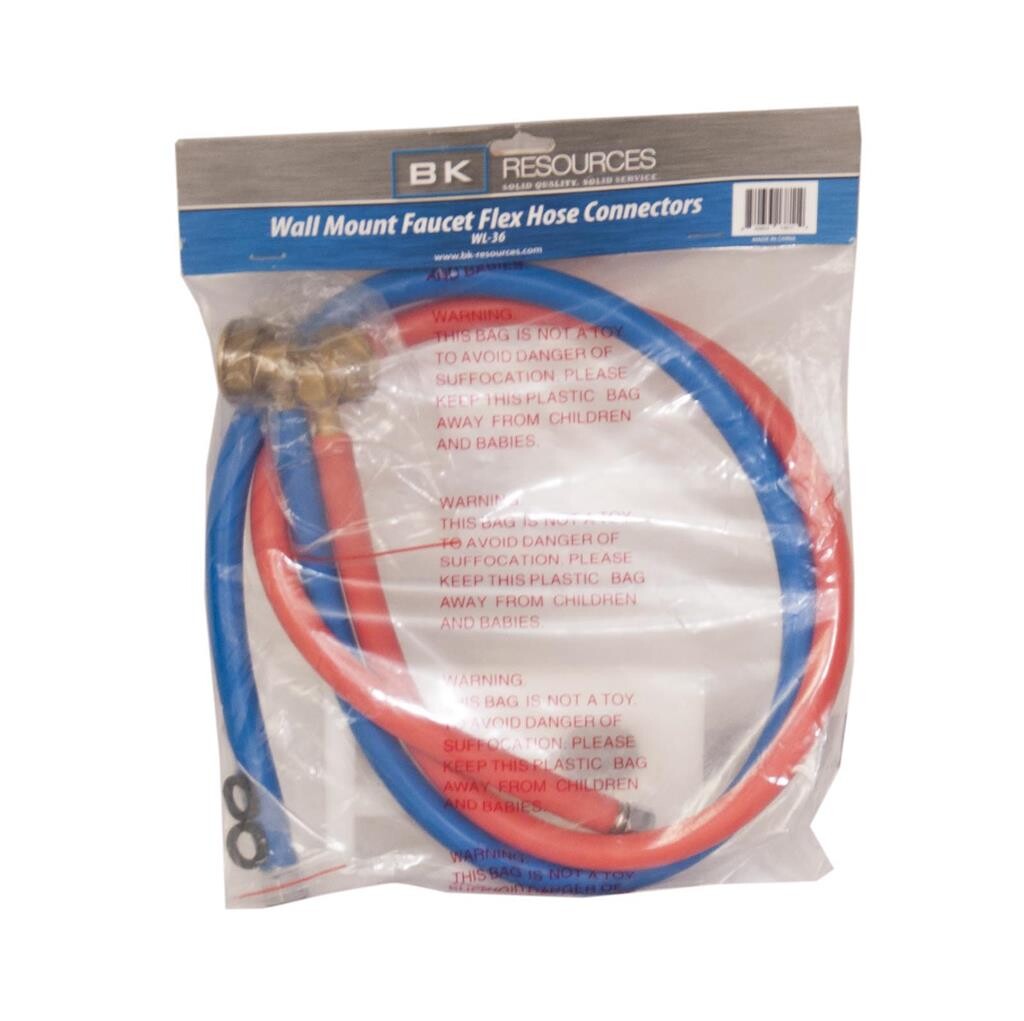 BK Resources WL-36 Flexible Water Line Connectors, Color Coded - (Red) Hot, (Blue) Cold