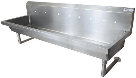 BK Resources MSHS-96W2 96" 4-Station Stainless Steel Wall-Mount Handwash Sink, 8" O.C. Splash Mount