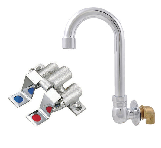 BK Resources BKFVSGS-G Dual Pedal Foot Valve Kit w/ Splash Mount Faucet - 3-1/2" Gooseneck