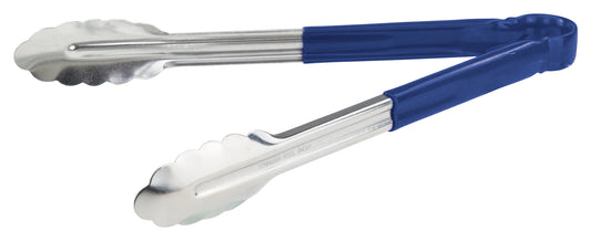 Winco UT-12HP-B 12" Blue Stainless Steel Utility Tong, Polypropylene Handle