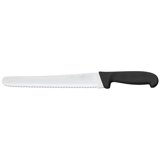 Omcan 12452 10-inch Slicer Curved Wave Edge Knife with Black Polypropylene Handle
