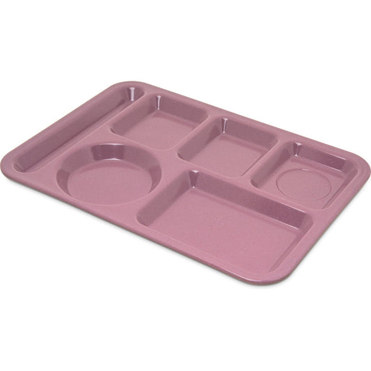 Carlisle 4398193 10" x 14" Rose Granite 6-Compartment Melamine Left-Hand Heavyweight Tray