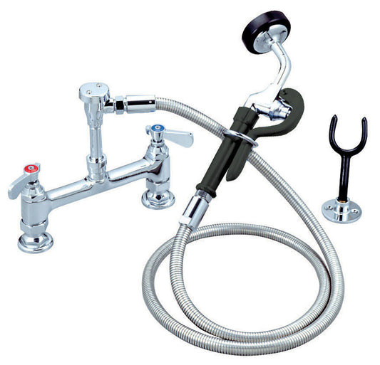 BK Resources BKF-8DMUS-G Chrome-Plated Brass Optiflow Utility Spray Faucet, 8" O.C. Deck Mount, 72" SS Braided Hose
