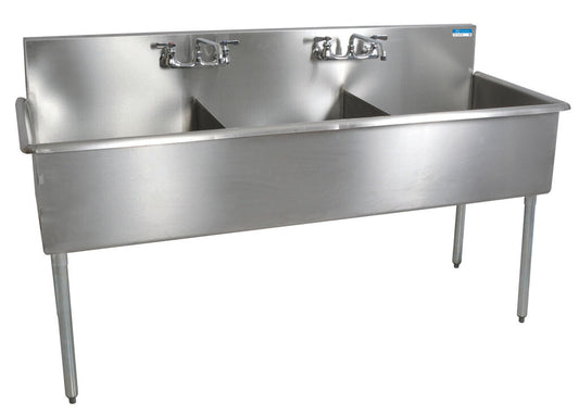 BK Resources BK8BS-3-24-12 3-Compartment Stainless Steel Convenience Store Sink 15" Left Drainboard 14L X 10W X 10D Bowls