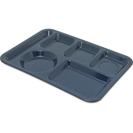 Carlisle 4398035 10" x 14" Café Blue 6-Compartment Melamine Left-Hand Heavyweight Tray