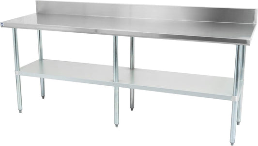 Thorinox DSST-2484-BK 24" x 84" Stainless Steel Work Table with Backsplash & Galvanized Steel Undershelf & Legs
