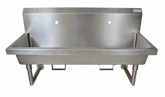 BK Resources MSHS-48W1B 48" 2-Station Stainless Steel Wall-Mount Handwash Sink, 1 Hole Splash Mount, Bracket