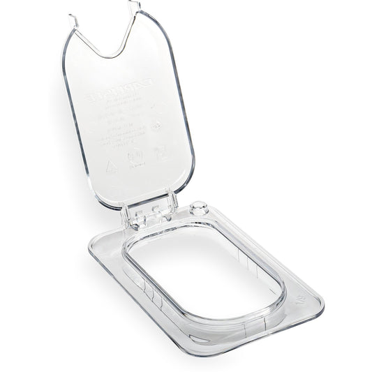 Carlisle 10339Z07 1/9 Size Clear StorPlus EZ Access Hinged Notched Universal Food Pan Lid
