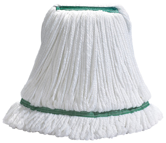 Winco MOPM-L Large White with Green Bands Microfiber Mop Head