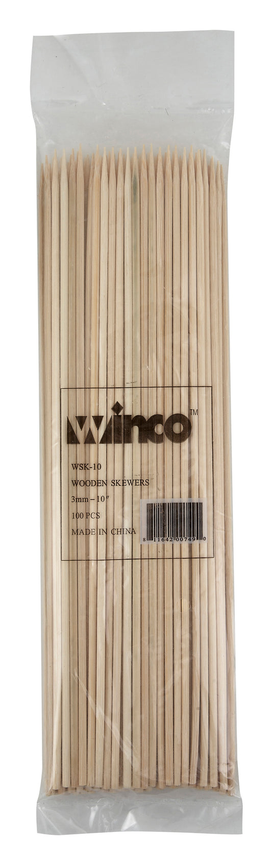 Winco WSK-10 10" Bamboo Skewers (100/bag)