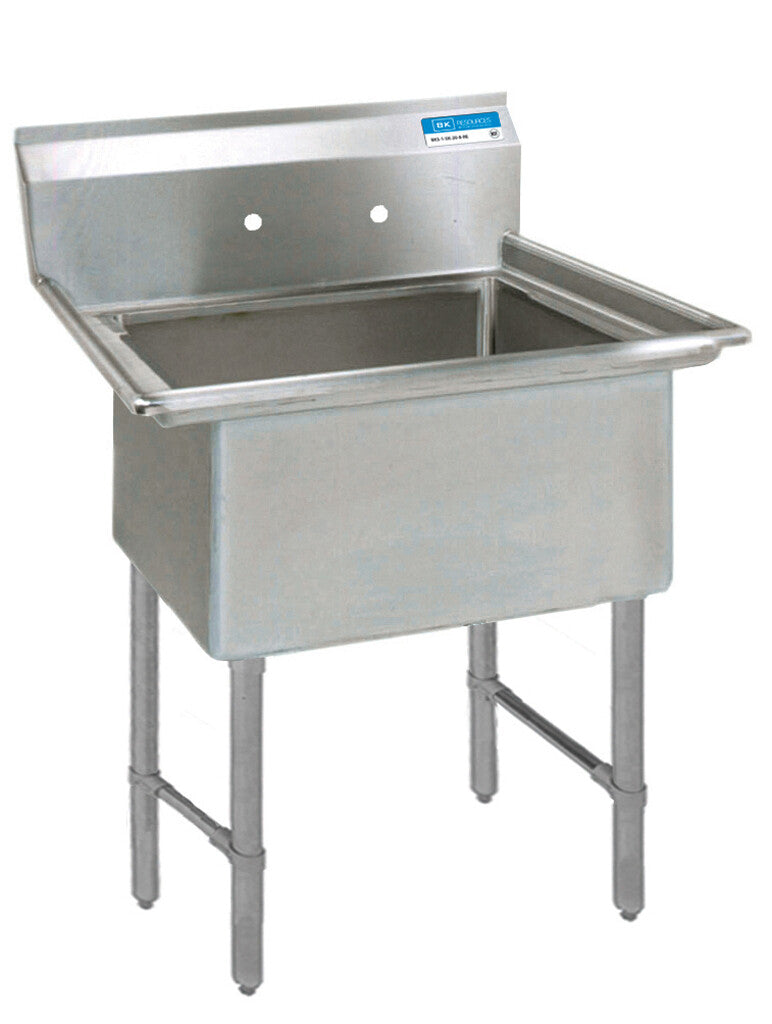 BK Resources BKS-1-1620-12S One Compartment Stainless Steel Sink 16X20X12D 18" No DB w/ Legs & Bracing