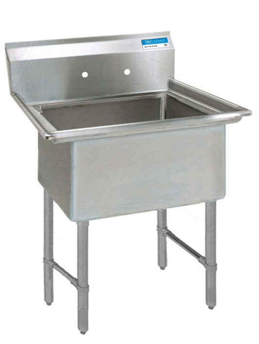 BK Resources BKS-1-1620-12S One Compartment Stainless Steel Sink 16X20X12D 18" No DB w/ Legs & Bracing