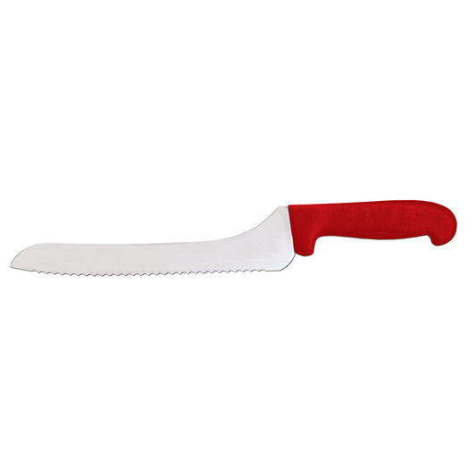 Omcan 12440 9-inch Slicer Off-Set Wave Edge Blade Knife with Red Polypropylene Handle