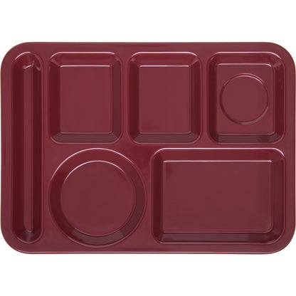 Carlisle 4398085 10" x 14" Dark Cranberry 6-Compartment Melamine Left-Hand Heavyweight Tray
