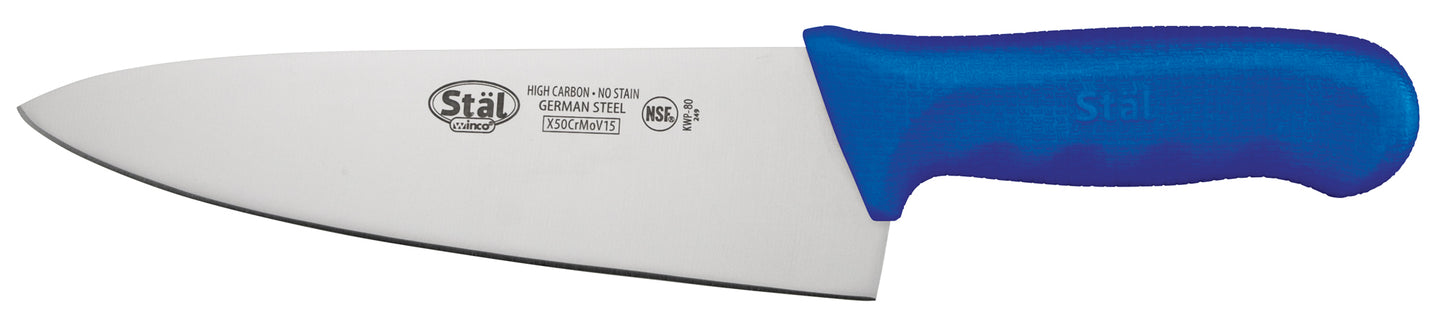 Winco KWP-80U 8" Blue Polypropylene Handle Cook's Knife