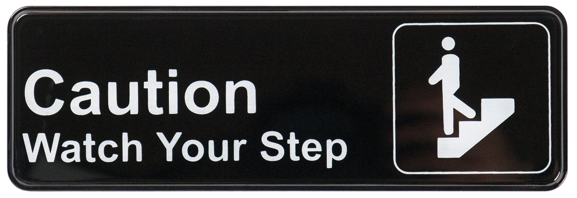 Winco SGN-326 3" x 9" Black Information Sign - "Caution Watch Your Step"