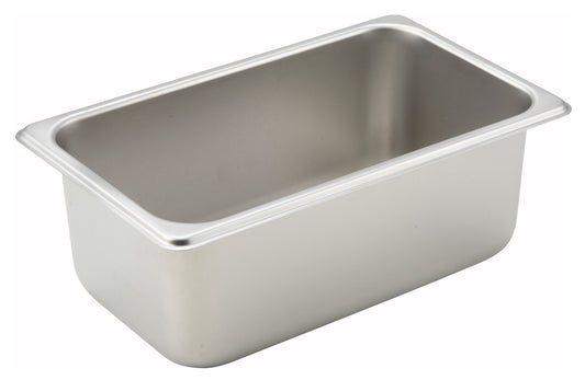 Winco SPQ4 1/4 Size Stainless Steel Straight-Sided Steam Pan, 4" Deep