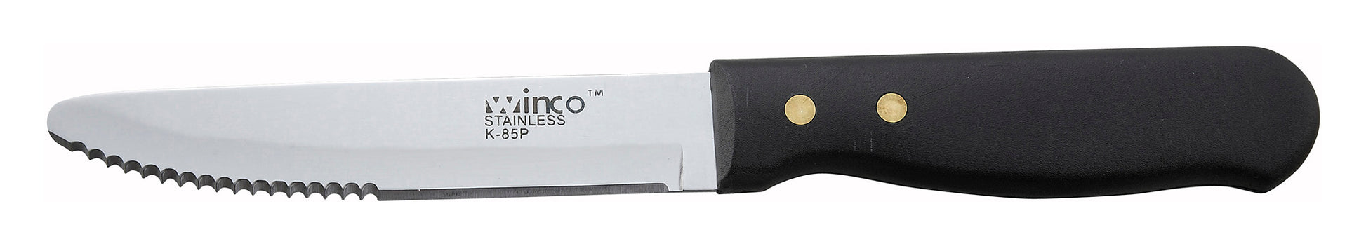 Winco K-85P Black Plastic Handle Jumbo Steak Knives, 5" Blade