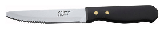 Winco K-85P Black Plastic Handle Jumbo Steak Knives, 5" Blade