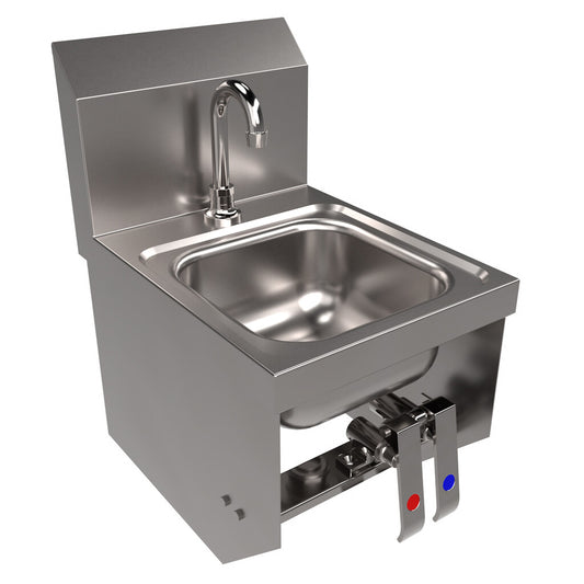 BK Resources BKHS-D-SS-1-BKK-PG Stainless Steel Space Saver Deck Mount Hand Sink 1 Hole w/ Faucet & Knee Valve Bracket