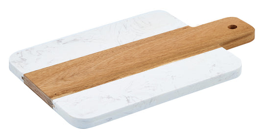 Winco SBMW-156 15-3/4" x 6" Marble and Wood Serving Board
