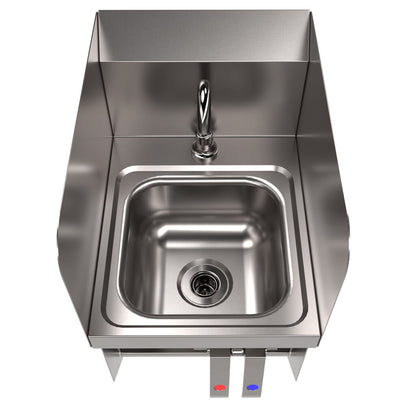 BK Resources BKHS-D-SS-1-SS-BKKPG Stainless Steel Space Saver Deck Mount Hand Sink w/ Sidesplashes Faucet & Knee Valve