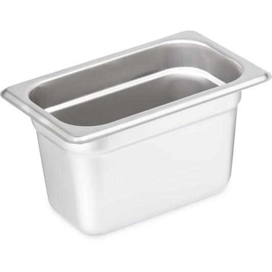 Carlisle 607194 1/9 Size Stainless Steel DuraPan Light Gauge Steam Table Hotel Pan, 4" Deep