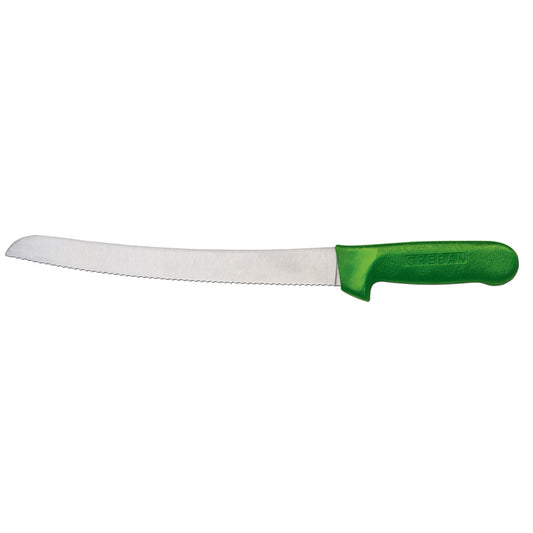 Omcan 12827 10" Green Polypropylene Handle Slicer Curved Narrow Wave Edge Knife