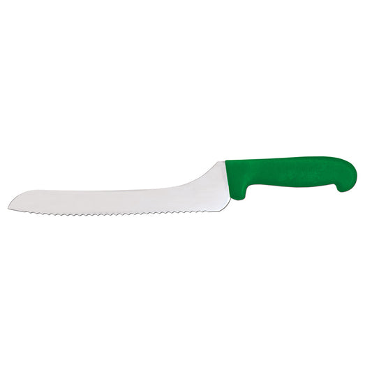 Omcan 12437 9-inch Slicer Off-Set Wave Edge Blade Knife with Green Polypropylene Handle