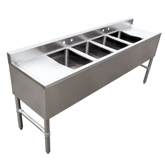 Omcan 44603 4-Compartment Under Bar Sink with Left and Right Drain Boards