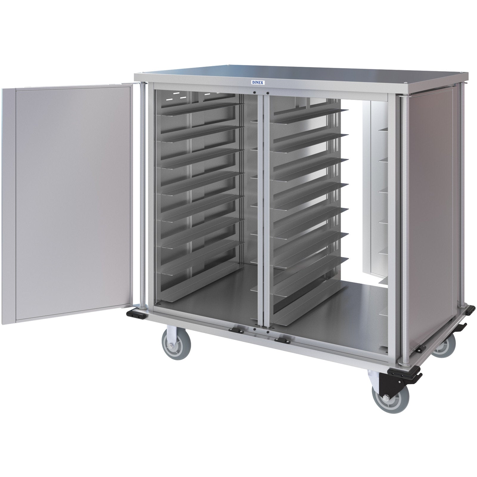 Dinex DXPTQC2T2DPT32 2 Trays Per Slide 32 Trays Double Door Stainless Steel Dinex Totally Quiet Compact Meal Delivery Cart