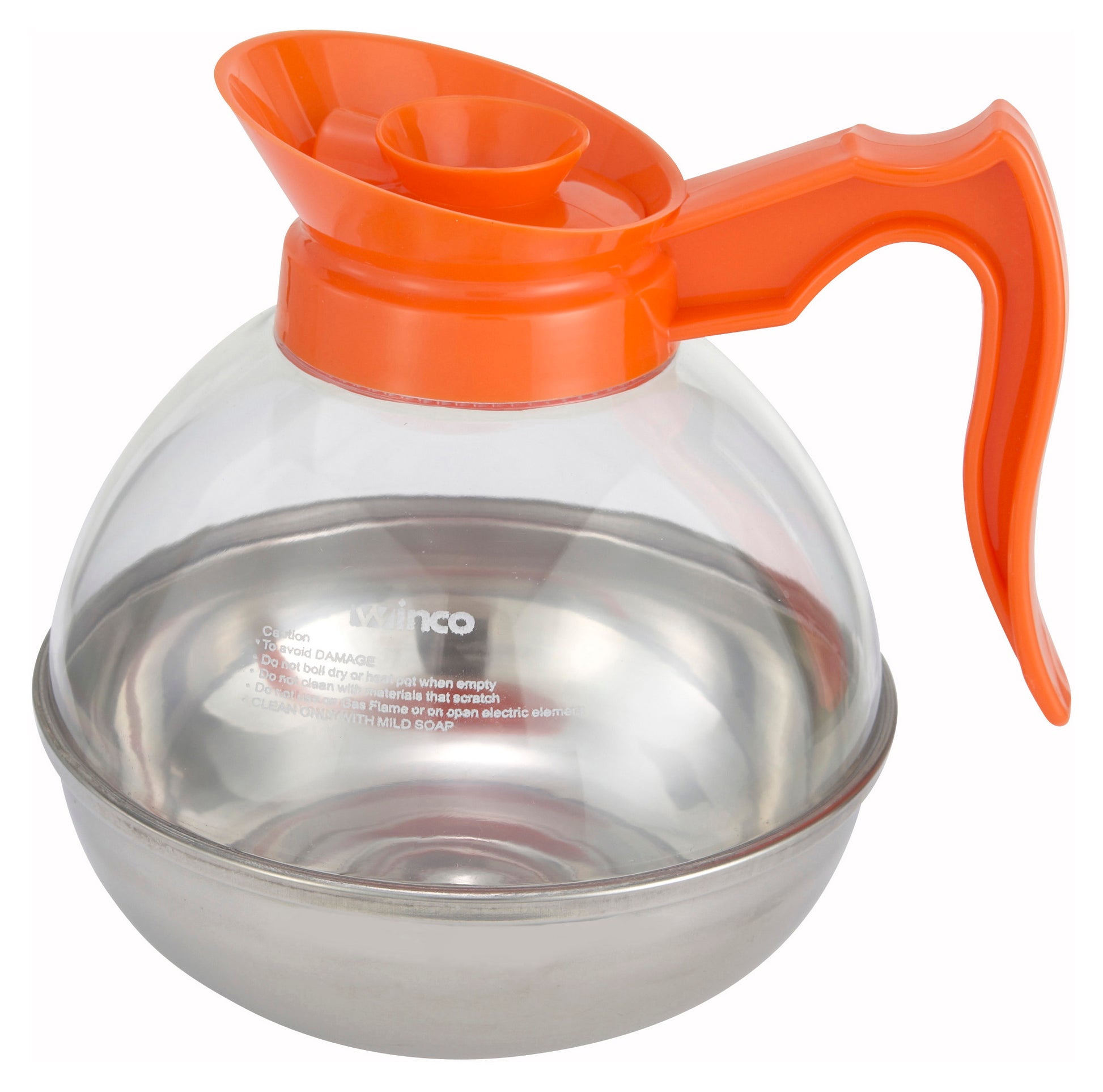 Winco CD-64O 64 oz. Orange Stainless Steel Base Coffee Decanter