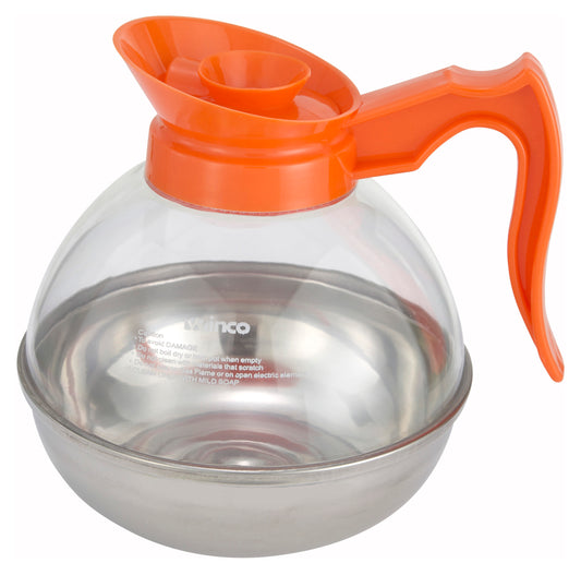 Winco CD-64O 64 oz. Orange Stainless Steel Base Coffee Decanter