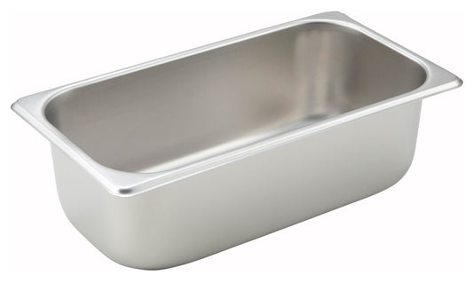 Winco SPT4 1/3 Size Stainless Steel Straight-Sided Steam Pan, 4" Deep