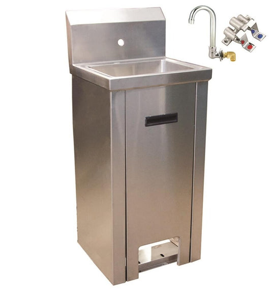 BK Resources BKHS-W-1410-PED-P-G Stainless Steel Hand Sink with Pedestal, Faucet, 1 Hole, 1-7/8" DR 14”x10”x5”